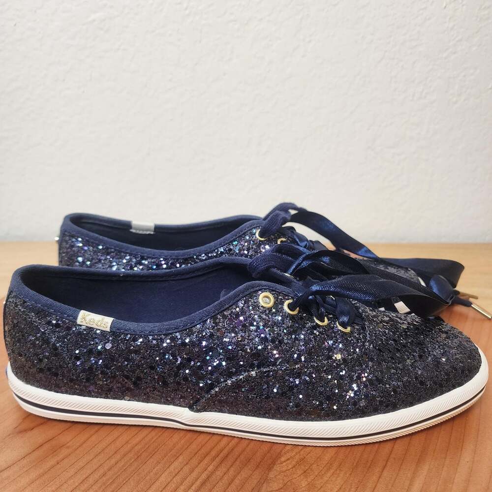 Keds X Kate Spade Shoes Womens Size 7 Blue Glitter Canvas Sneakers WF52389